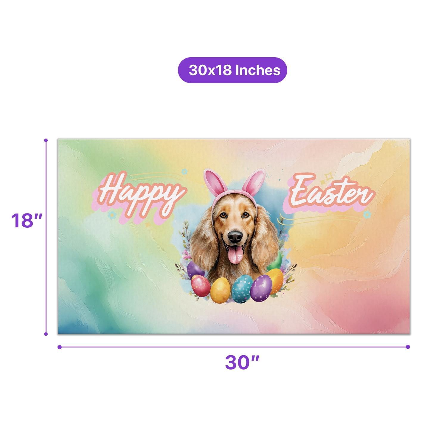Happy Easter Afghan Hound with Bunny Ear Headband and Flowers Doormat Dog Lover Indoor Outdoor Welcome Mat - 13001