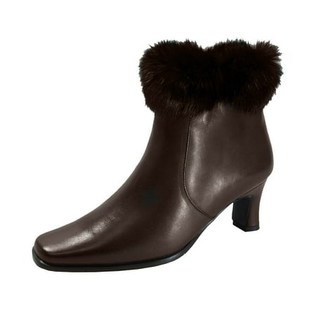 

PEERAGE Tanya Women s Wide Width Leather Dress Booties with Zipper (BROWN) 5