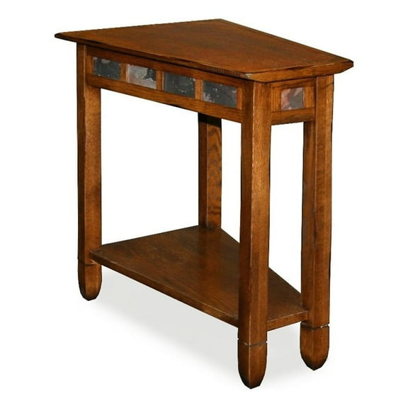 Maklaine Rustic Slate Wood Recliner Wedge End Table in Rustic Oak