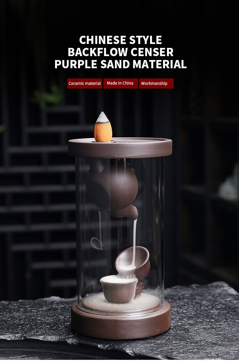 Windproof Cover Backflow Incense Burner Indoor Smoke Waterfall Incense Holder Creative Teapot Incense Burner Home Tea Room Aromatherapy Ornament