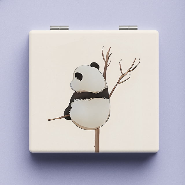 Espejo de maquillaje plegable de Panda rojo para dormitorio de niñas con tocador portátil, espejo pequeño con cinturón de mano