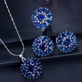 thumbnail image 2 of Cubic Zircon Blue Big Flower Pendent Earring Necklace Ring Set for Party Costume, 2 of 9
