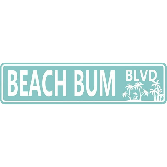 Beach Bum BLVD Metal Street Tin Sign Funny Vintage Slim Tin Signs Wall Art Decor Iron Poster for Home Farmhouse Bar Cafe Garage Indoor Outdoor Gift 4 X 16 Inch