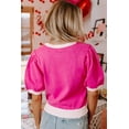 thumbnail image 3 of Women's Bright Pink XOXO Embroidered Crew Neck Sweater Tee for Daily Wear [ZhiHiMeRi] | XL, 3 of 10