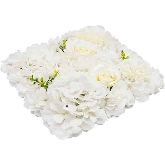 Miumaeov White Rose, Hydrangea&Dahlia Artificial Flower Wall Panels, 12PCS 15 x 15in Flower Wall Mat, Artificial Flower Backdrop for Party Wedding Decor