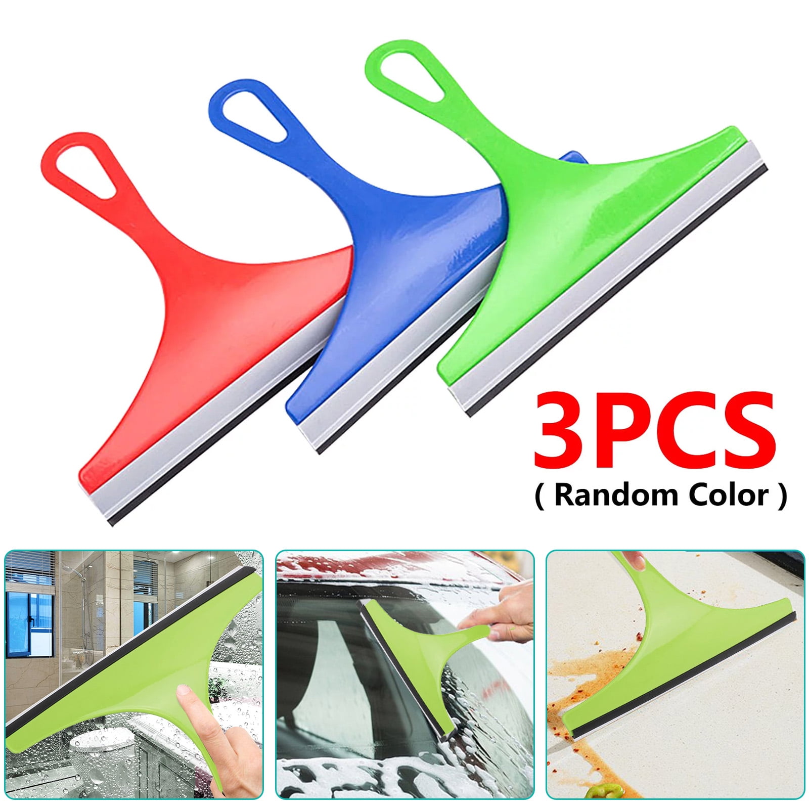 3pcs Window Shower Rubber Squeegees, EEEkit Car Glass Squeegee Cleaner, Rustproof Portable Hand Held Wiper Cleaning Tools with Hanging Hole for Shower Doors, Bathroom, Kitchen, Window, Glass