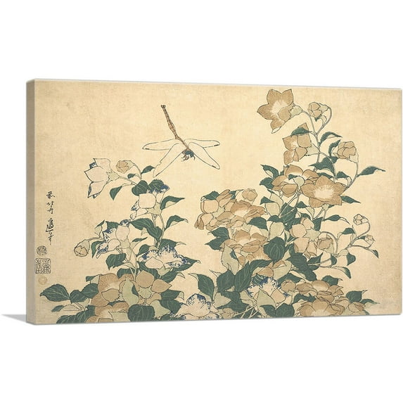 ARTCANVAS Dragonfly and Bellflower 1820 Canvas Art Print by Katsushika Hokusai - Size: 40" x 26" (0.75" Deep)
