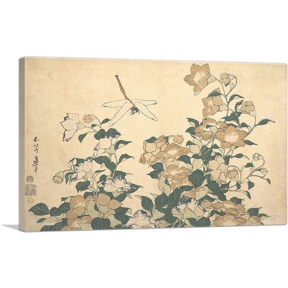 ARTCANVAS Dragonfly and Bellflower 1820 Canvas Art Print by Katsushika Hokusai - Size: 26" x 18" (0.75" Deep)