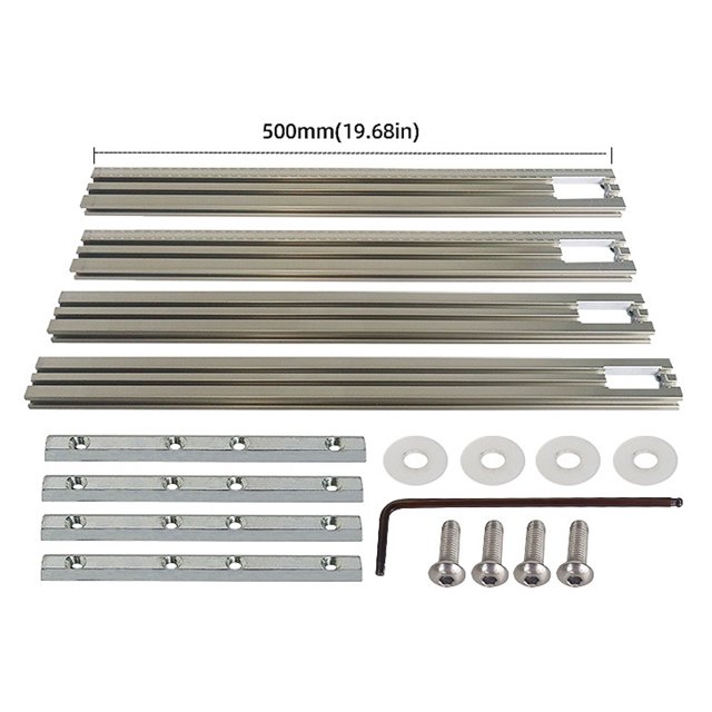 Woodworking Router Guide Rail System, Type D 500mm Adjustable Metal Auxiliary Bracket Kit with 2 Scale Rails (0-500mm), 2 Normal Rails, 4 Sliders, Gaskets, Screws & Wrench – Ideal for DIY Milling,