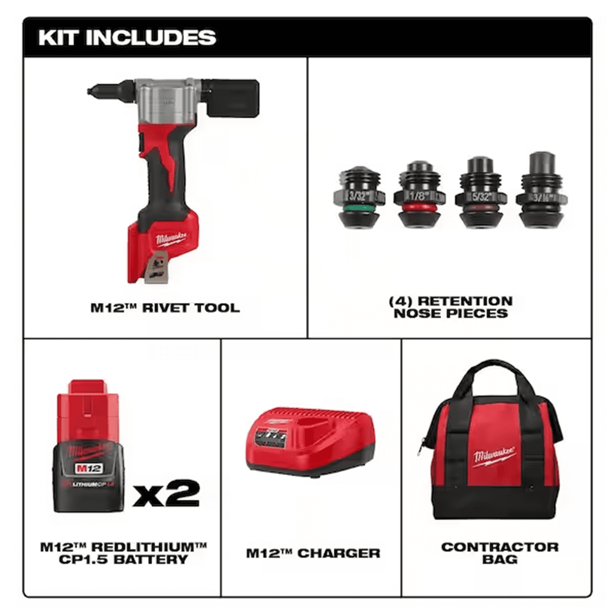 Milwaukee 2550-22 M12 Rivet Tool Kit