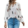 thumbnail image 4 of Hibeli Smocked Tops for Women Long Sleeve Casual V Neck Chiffon Blouses Feather Print Flowy Shirts, 4 of 7
