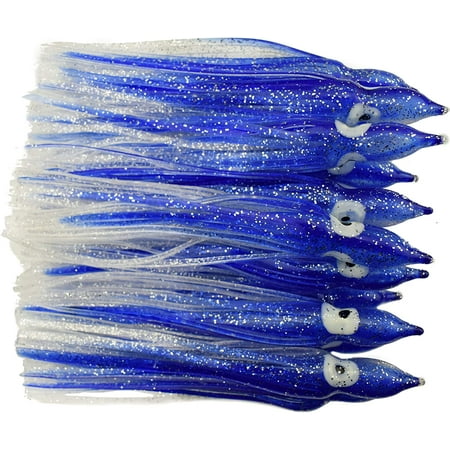 15cm Octopus Fishing Lures Squid Skirt Bait Soft Trolling Fishing Lure Saltwater 6in Blue & Transparent (30pcs)