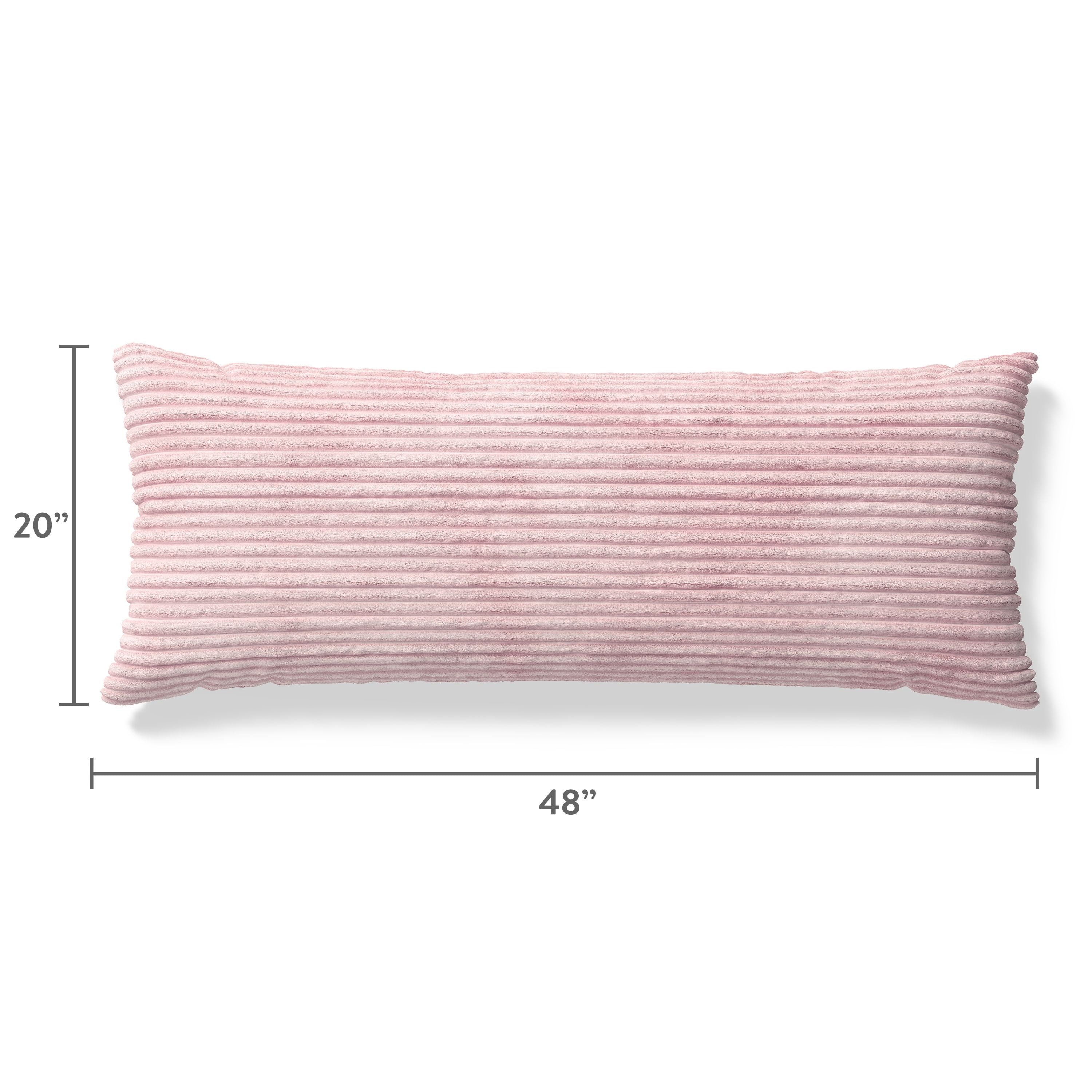 Mainstays Kids Body Pillow with Plush Ribbed Corduroy Removable Cover, 48 in x 20 in, Light Pink
