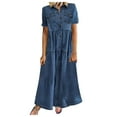 thumbnail image 1 of B91xZ Summer Robe à Manches Courtes pour Femmes Col Rond Pull Décontracté Sweatshirts Mini Robe, Bleu m, 1 of 2