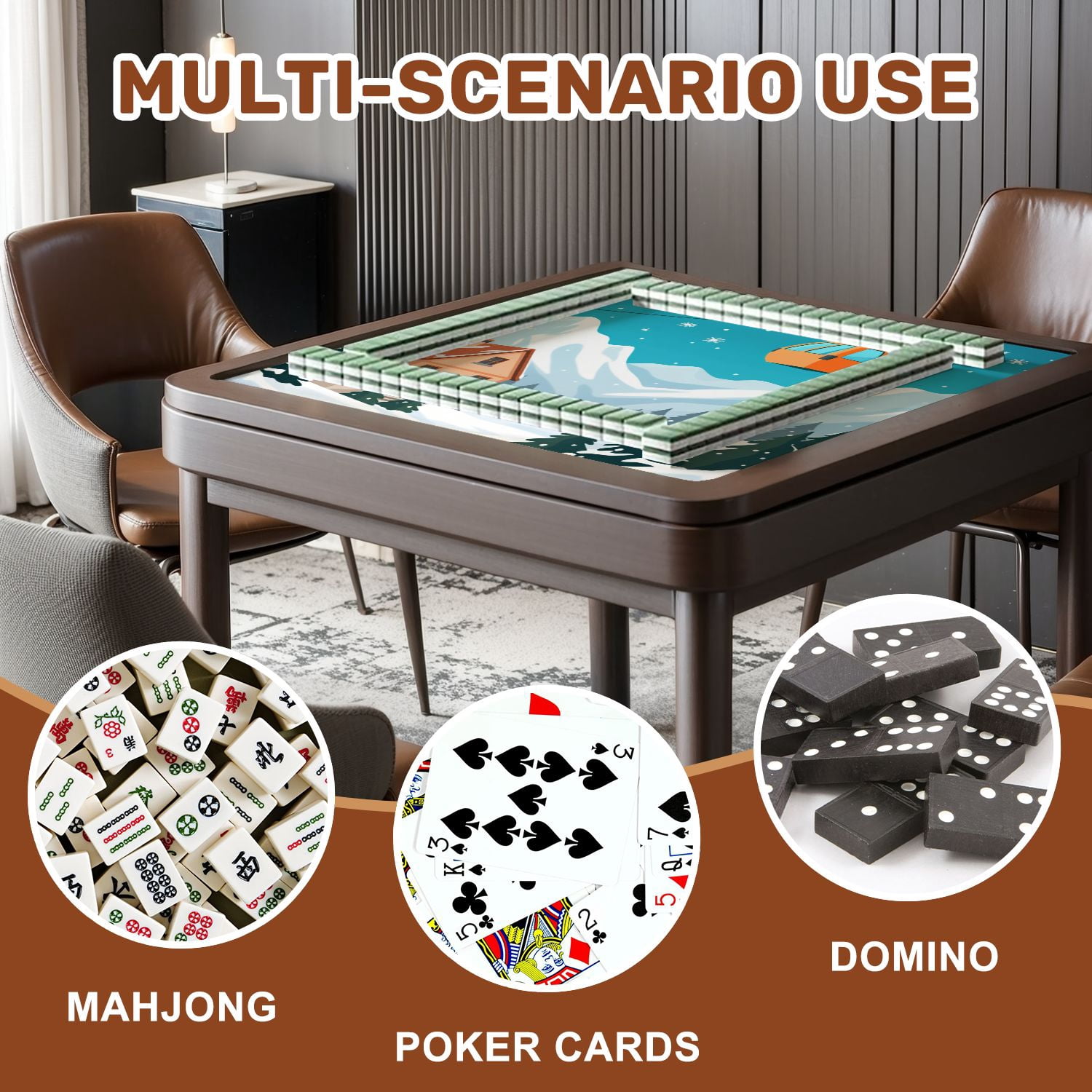 Mahjong Mat 31.5" x 31.5" Ski resort red gondola lift chalet mountain landscape Non-Slip Noise Reduction American Mahjong Tiles Table Cover for Dominoes Poker Card Board Games Gift