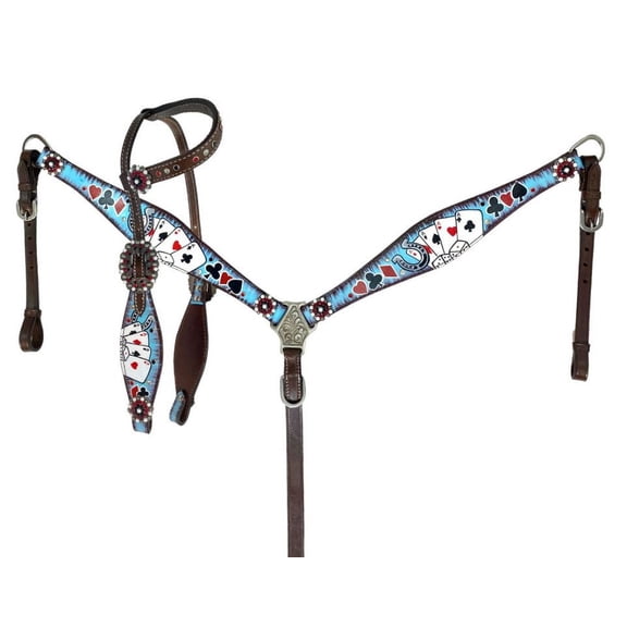 Showman Electric Aces Single Ear Leather Headstall & Breast Collar Set