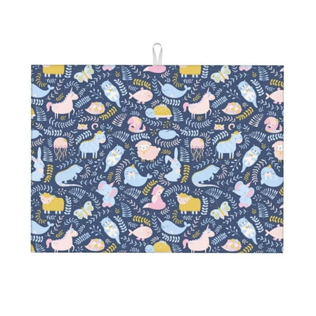 

Kdxio Cute Baby Animals for Dish Drying Mat 24*18 inch Absorbent Dish Drainer Kitchen Counter Large Size Dish Drying Pad for Countertops Draining Racks