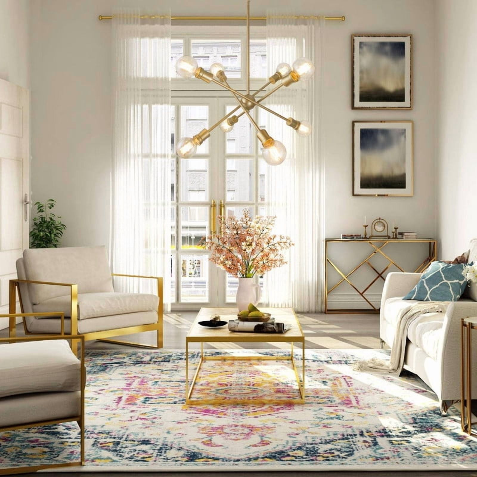 LNC 8-Light Modern Gold Sputnik Chandelier with Adjustable Rods for Living Room or Dining Room