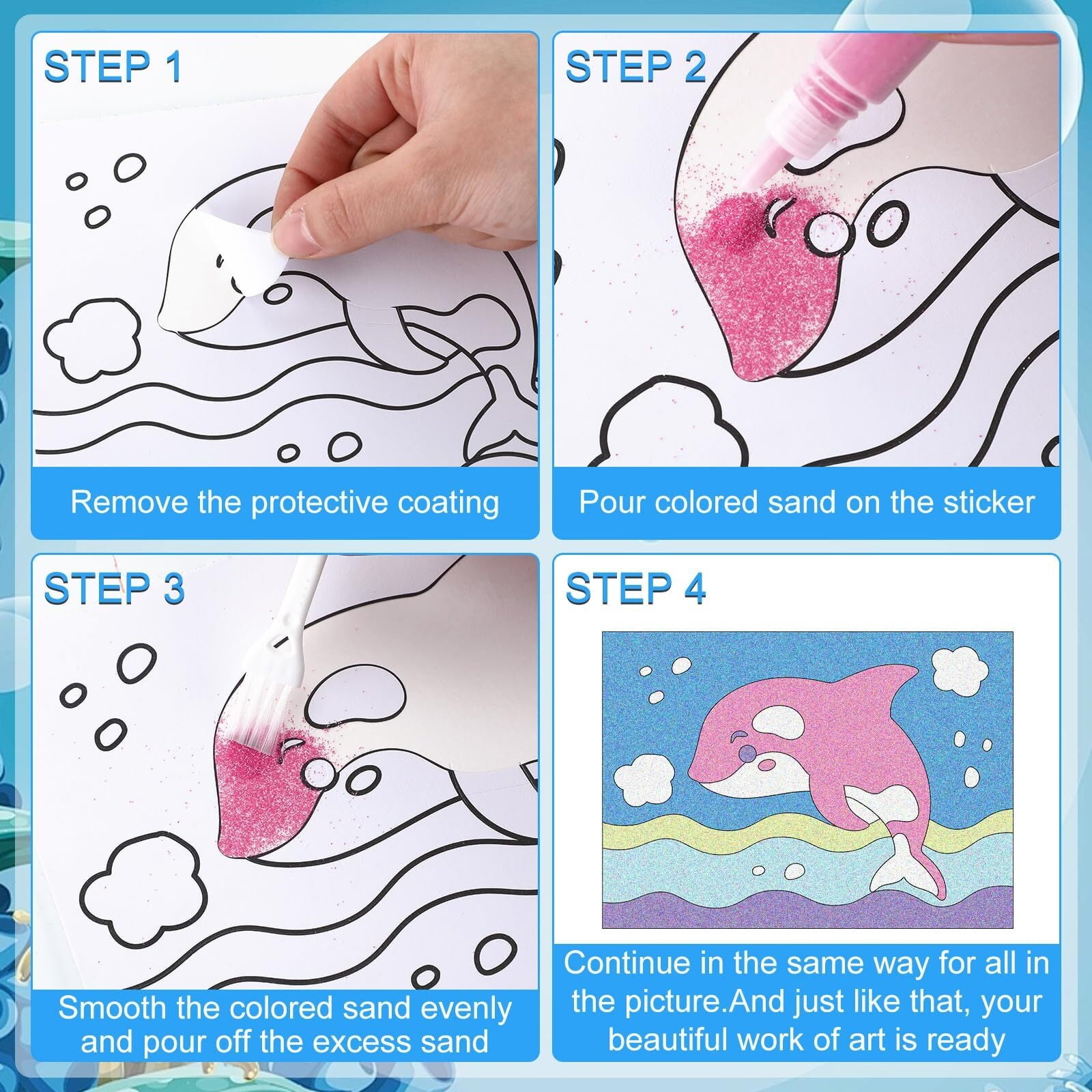 30 Packs Ocean Animal Sand Art Kits for Kids - 6 Designs Sea Creature Craft Activities for Boys Girls Ages 3+, Bulk Arts and Crafts Set with 20 Colors Sand, DIY Educational and learning Activities