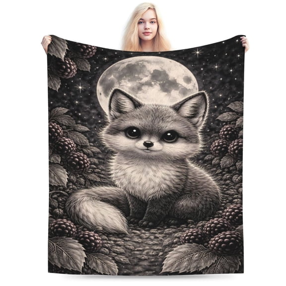 Moonlit Fox Gothic Blanket, Vintage Woodland Etching Throw, Mystic Night Forest Fleece Blanket for Halloween Home Decor Gift 50x40
