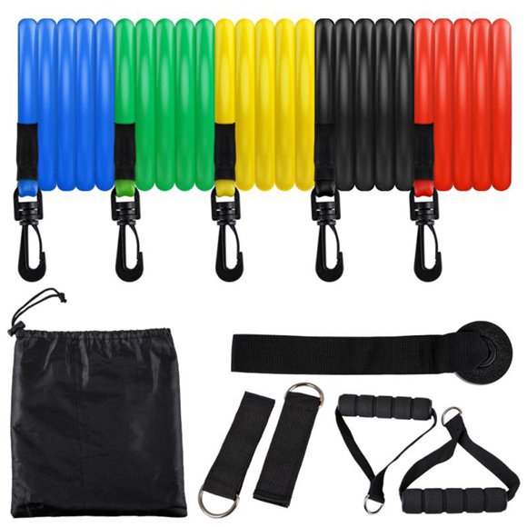 Amdohai Resistance Bands Set Workout Bands, Including 5 Stackable Exercise Bands with Door Anchor, 2 Foam