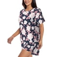 thumbnail image 2 of Bingfone Leaves Flower Print Pajamas Sets for Women Soft Short-Sleeved Pjs with Lounge Shorts Two Piece Sleepwear, 2 of 8