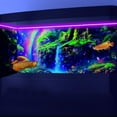 thumbnail image 4 of Blacklight Rainbow Waterfall Black Light Aquarium Background, UV Reactive Mushroom Fish Tank Background Fantasy Landscape Mountain Terrarium Background with 10 EVA Double-Sided Tape, 48X24IN, 4 of 4