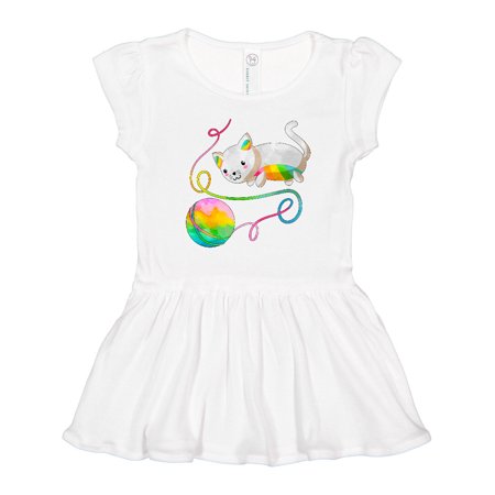 

Inktastic Rainbow Kitty with Yarn Gift Toddler Girl Dress