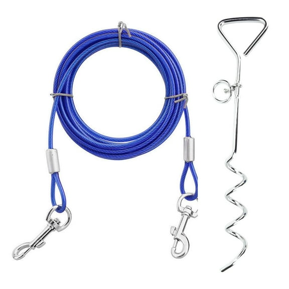 LYUMO Outdoor Pet Dog Spiral Ground Stake Pile Double Hook Steel Wire Traction Chain, Pet Ground Stake, Pet Traction Chain
