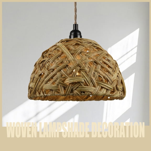 HaCpiu Retro Rattan Lamps Shades, 10.9" Beige Boho Handmade Woven Lampshade, Light Shade for Bedroom, Hallway, Kitchen Home Styling