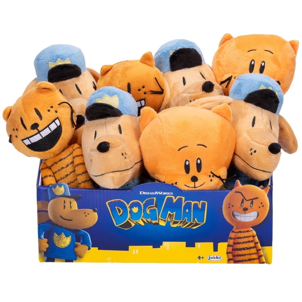 Peluche de la película Dog Man en PDQ de 8 peluches, incluye (4) Dog Man, (2) Petey y (2) Little Petey, con licencia oficial de JAKKS Pacific