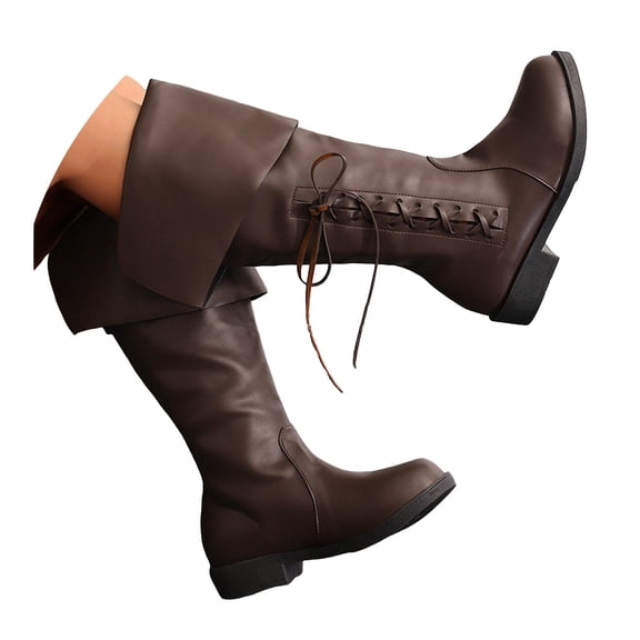 YLYL Women Knee High Boots Lace up Pull on Medieval Pirate Renaissance Gothic Viking Cosplay Boots