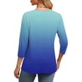 thumbnail image 4 of Fesfesfes Women's Modern Tops Three-Quarters Sleeve V-Neck Comfortable T-Shirt Elegant Flattering Comfy Contrast Color Summer Blouse(Black,L), 4 of 6