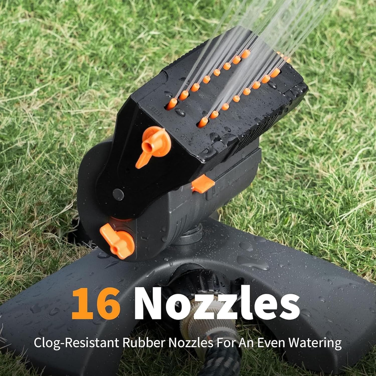 16-Nozzle Oscillating Sprinkler, Oscillating Lawn Sprinklers Adjustable, Water Sprinklers for Lawn Yard Garden Watering (Green, with A Set Nozzles)