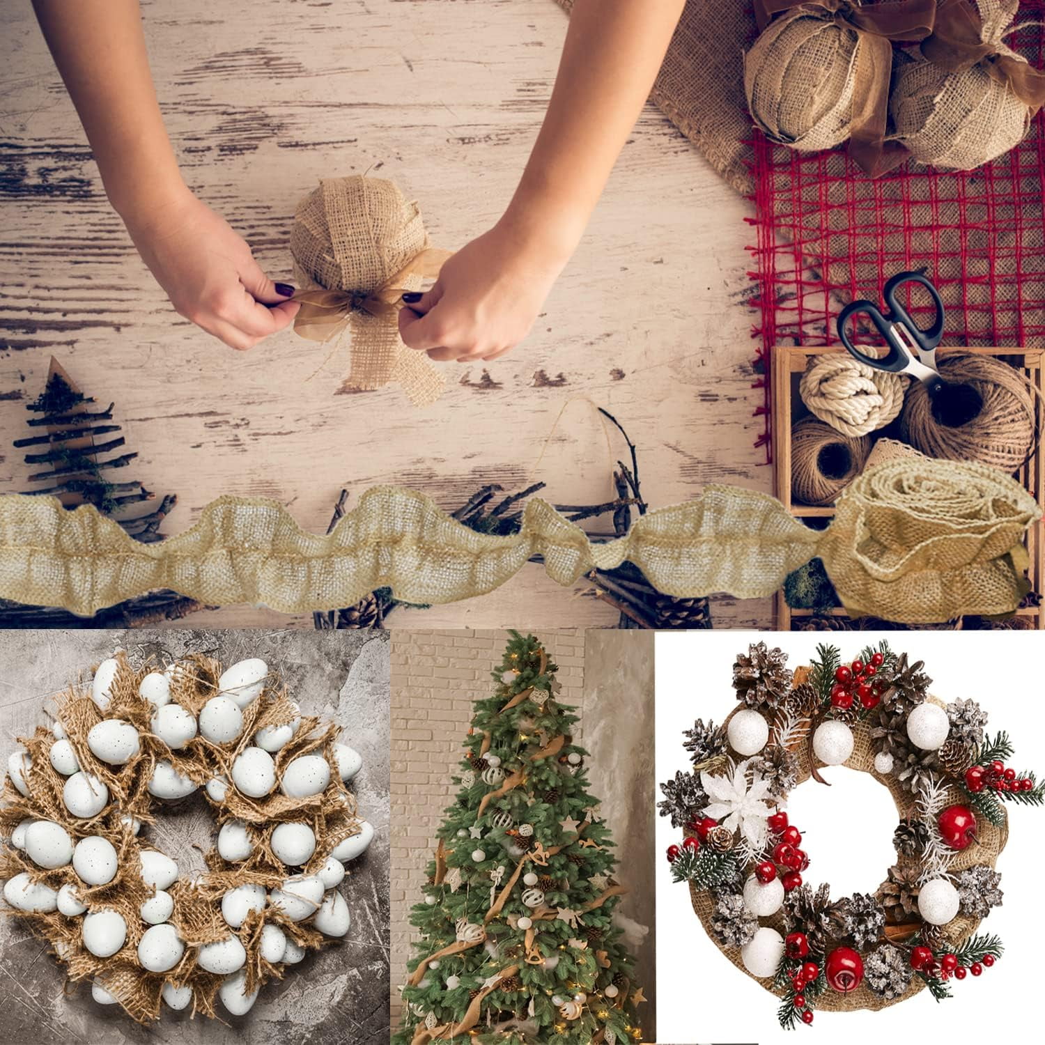 Dalrosia 6PCS Plaid Christmas Tree Garland Christmas Buffalo Plaid Ribbon Ruffled Homespun Fabric Garland Christmas Tree Ribbon Decorations for Christmas Home Wreath Staircase Tree Decor