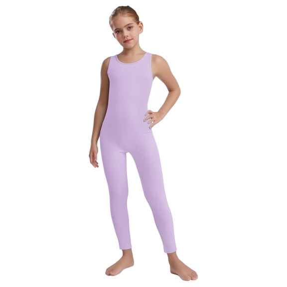 Haitryli Kids Girls Full Body Leotard Bodysuit Sleeveless Dance Unitard for Ballet Gymnastics Performance Light Purple 8