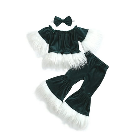 

Jkerther Christmas Outfits Toddler Baby Girl Boy Pants Set Santa Claus Cosplay Clothes Long Sleeve Velvet Top+Flare Pants+Headband