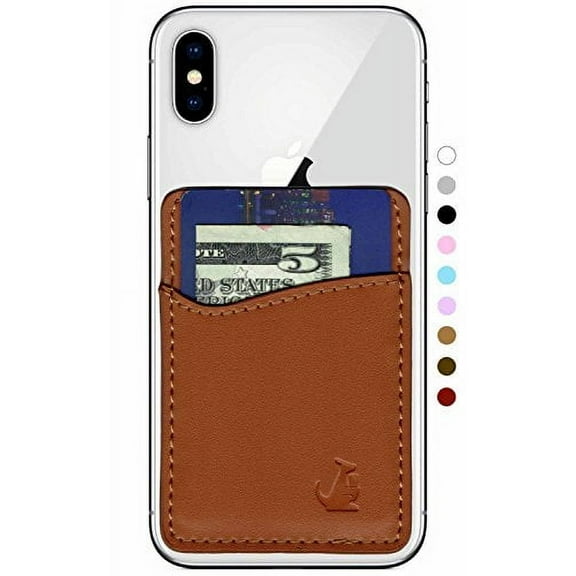 Premium Leather Phone Card Holder Stick On Wallet for iPhone and Android Smartphones Kangaroo (Brown Leather) by Wallaro