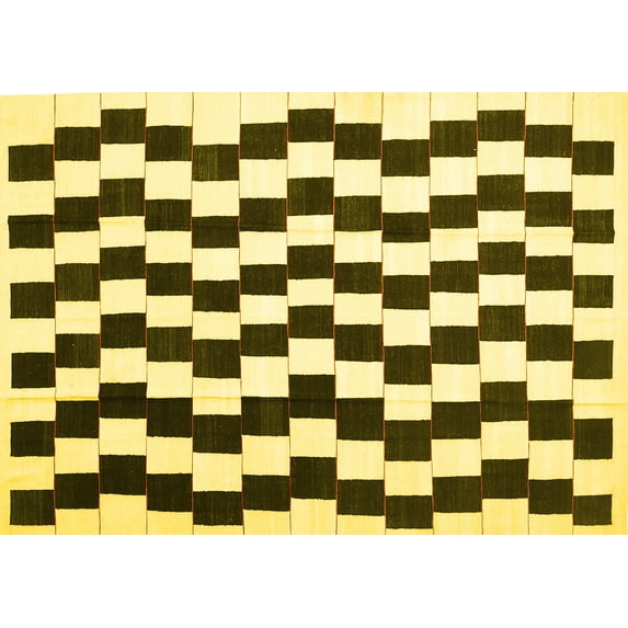 Ahgly Company Indoor Rectangle Abstract Yellow Contemporary Area Rugs, 4' x 6'