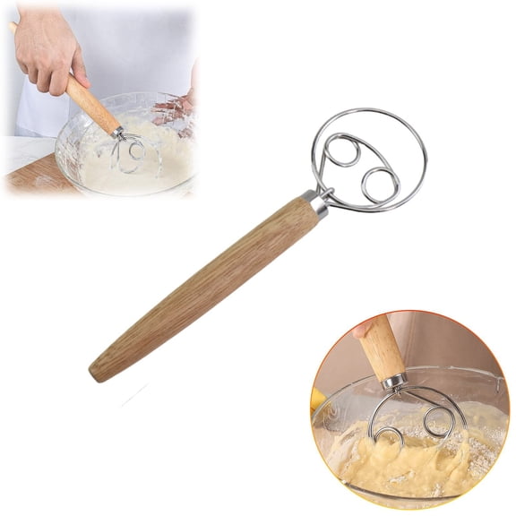 Short Danish Dough Whisk – Stainless Steel Hand Mixer for Bread, Pizza, Pastry, Cake & Sourdough – 25×5 cm Baking Tool