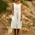 thumbnail image 5 of IUYRTFE Women's Loose Fit Sleeveless Tank Dress with Pockets Cotton Linen Blend Casual Summer Midi Dress, 5 of 6