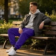 thumbnail image 5 of Men's Sweatpants Trendy Elastic Waist Drawstring Cuffed Jogging Pants Loose Lounge Casual Sweatpants for Outdoor Sports with Pockets Purple L, 5 of 7