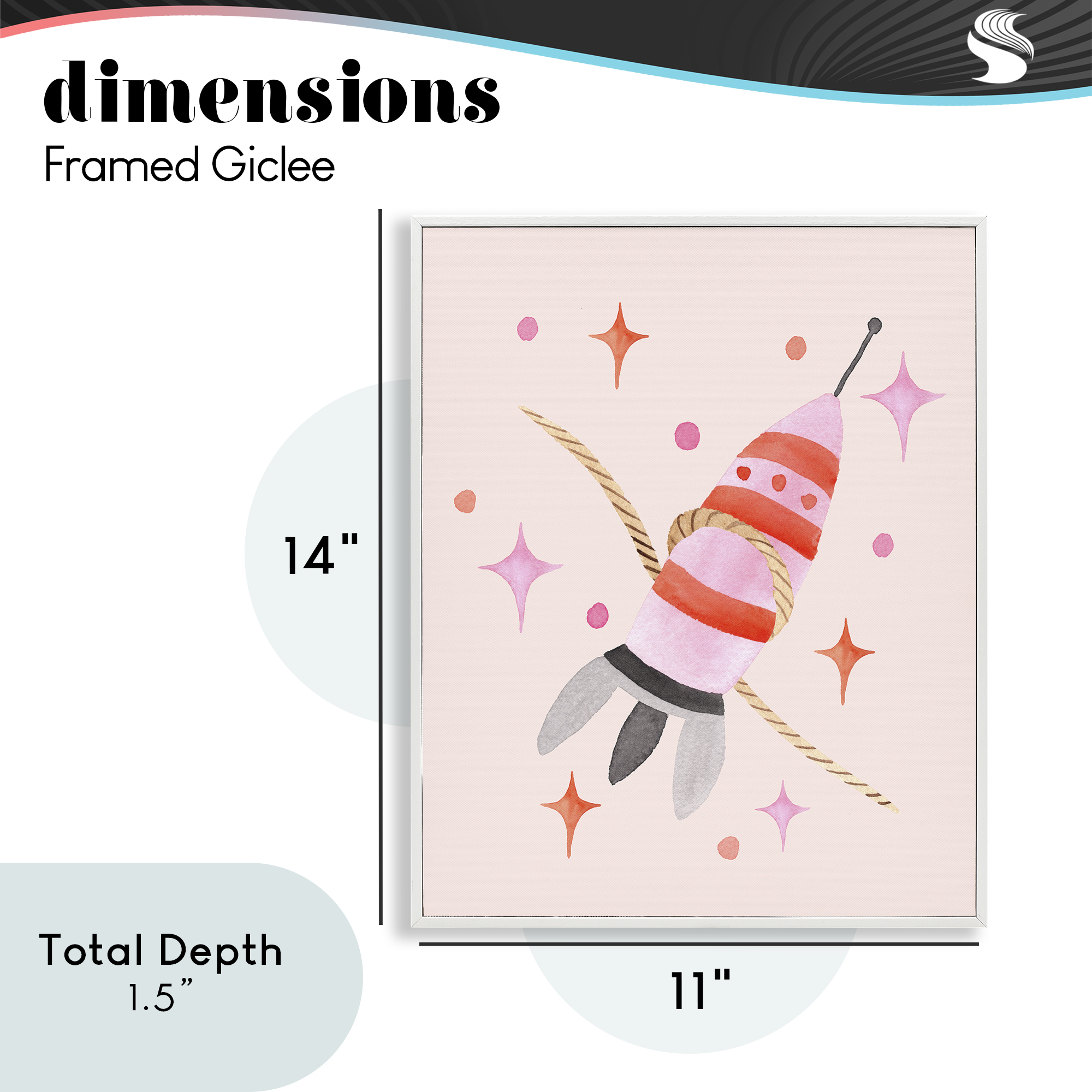 Spaceship with Lasso White Framed Giclee Art, design by Nina Jacobs