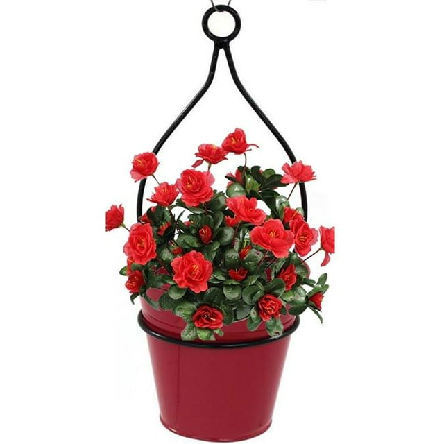 0337E S-2 XR 6.5 in. Enameled Galvanized Planter with Iron Hanger, Red