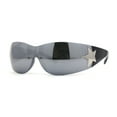 thumbnail image 4 of Womens Wrap Around Shield Star Jewel Retro 90s Sunglasses Black Silver Mirror, 4 of 4