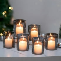Glasseam Set of 6 Gray Glass Hurricane Candle Holders: 4 Inch Cylinder Vases for Pillar and Floating Candles, Perfect for Weddings, Christmas, and Home Decor Centerpieces