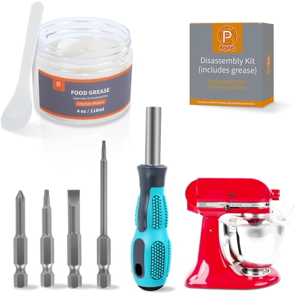 PQPO Grease Kit Compatible with KitchenAid Stand Mixer,Includes 4 Oz Food Grade Grease, 4-in-1 Screwdriver, Small Spatula