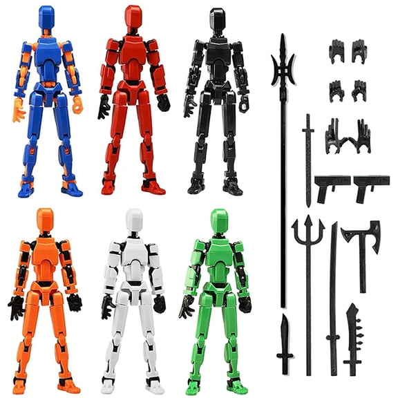 6Pcs T13 Action Figure Set[3Hand Types & 9Weapon], 6 Colors Robot 3D Printed Toys Lucky Titan 13 Action Figure With Multiple Accessories, Dummy 13 Multi-Jointed Movable