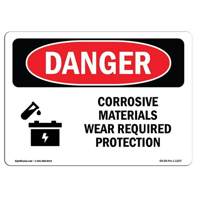 SignMission OS-DS-A-1218-L-1107 12 x 18 Po Signe de Danger OSHA - Usure des Matériaux Corrosifs Nécessaire Protection