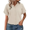 thumbnail image 2 of WCJM Shirts for Women Trendy Women Shirts Generisch Muslin Blouse Women's Summer Shirt Blouse Cotton Short Sleeve Linen Blouse Tops V Neck Long Blouse Tunic, 2 of 7
